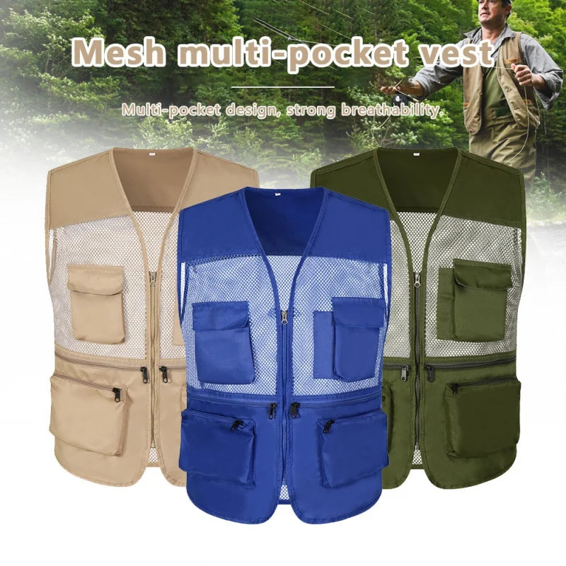 Outdoor Fishing Vest Fish Vest Quick Dry Hunting Vest Fishing Travel Vest Breathable L-3XL Multi-Pocket Mesh Jackets
