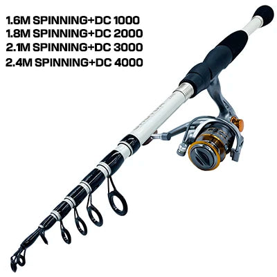 GHOTDA Fishing Rod Combo 1.8-2.4M Lure Telescopic Fishing Rod and 5.2:1 High Speed Gear Ratio Spinning Reel Fishing Tackle Pesca
