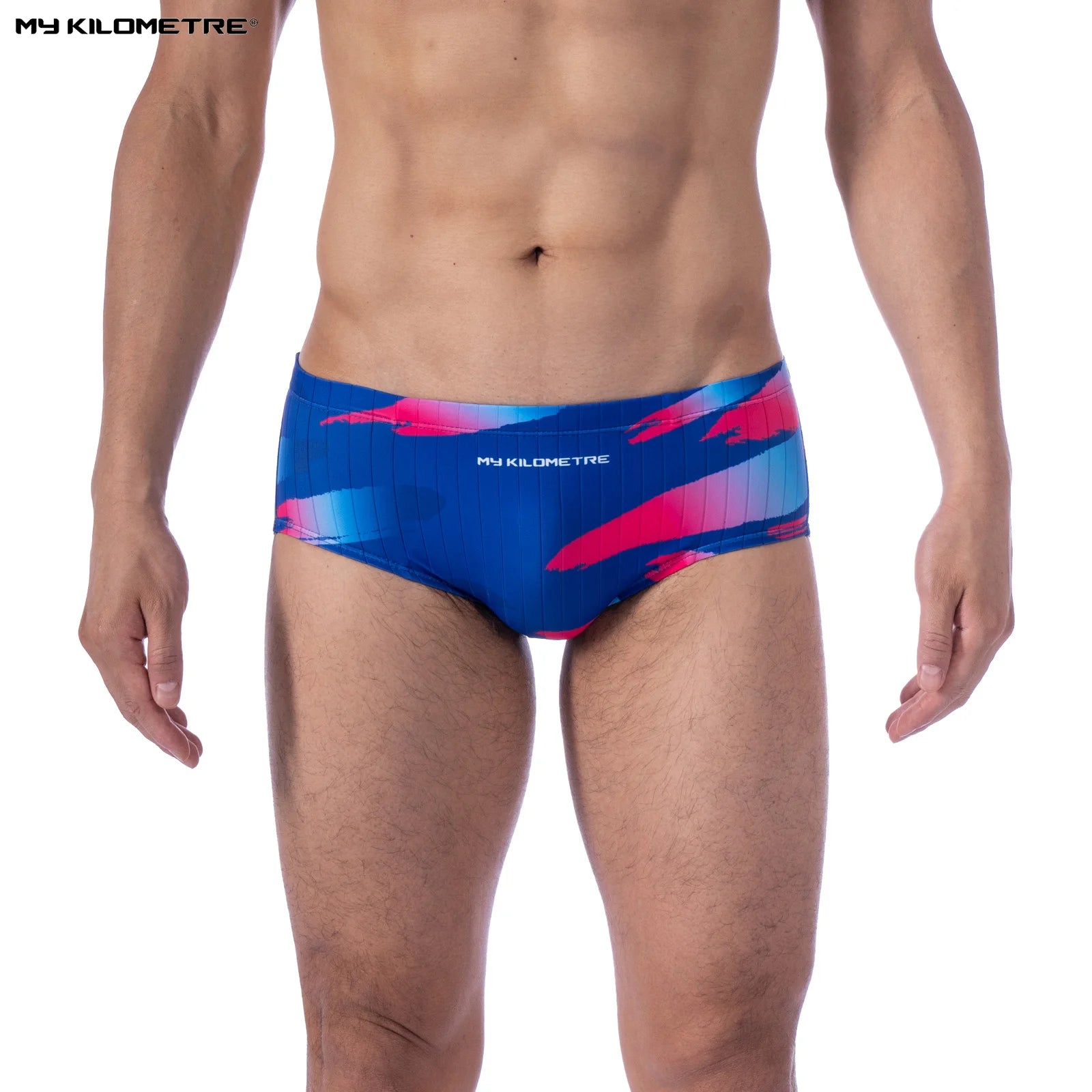 Men Ployester Print Swimsuit Swim Brief with Adjustable Drawstring Mens Bathers Training Competition Racing Briefs MY KILOMETRE