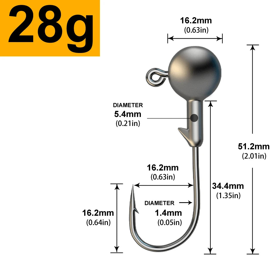 MrLurion 30pcs 1g 2g 3g 5g 10g 14g 18g 22g 25g 28g Fishing jigging head hook ,round head rigs fishhook for soft worm crank lures