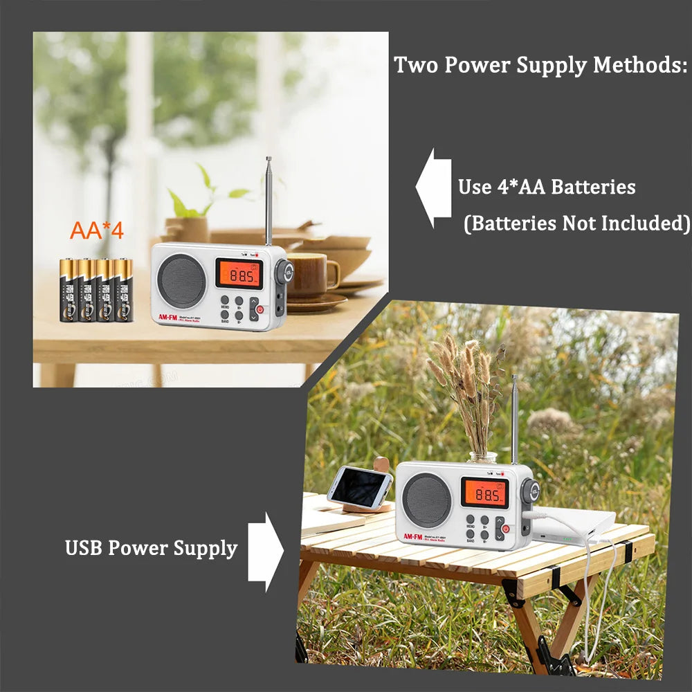 Portable Radio AM FM Radio With 3.5MM Earphone Plug Audio Receiver Stable Signal Radio Stretchable Antenna USB Battery Powered