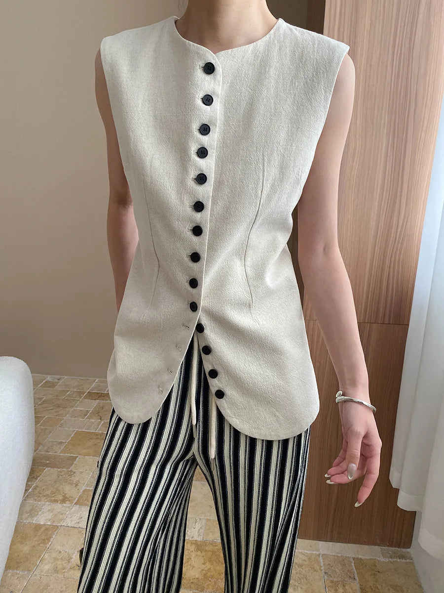 Spring and summer women's casual solid color round neck slim fit vest
