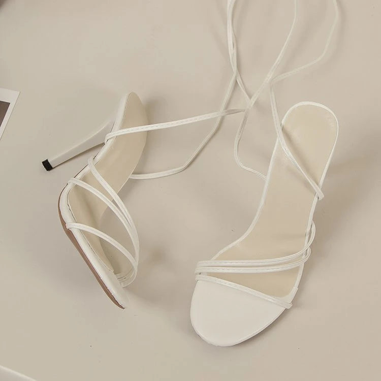 Women's Shoes Fashion Square Head High Heels Sexy Cross Strap Open Toe Party Shoes Leather New Summer Women High Heeled Sandals