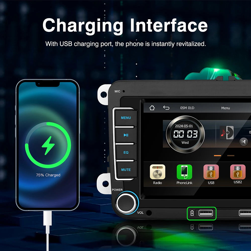 7 Inch Car Stereo MP5 Player Touch Creen BT AM/FM Radio Receiver With Android Auto Carplay For VW/Seat/Skoda/Passat/Golf/Polo