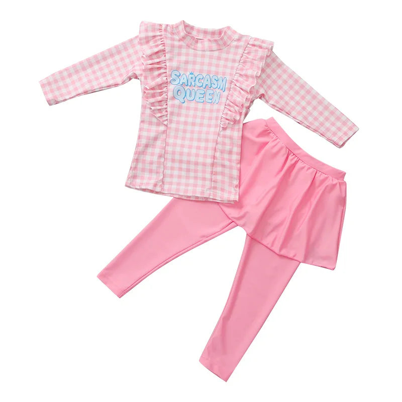 2026 New Two Piece Kids Bathing Suit Swimwear Durable Kids Long Sleeve Swimsuit Girls Skirted Swimwear for Girls