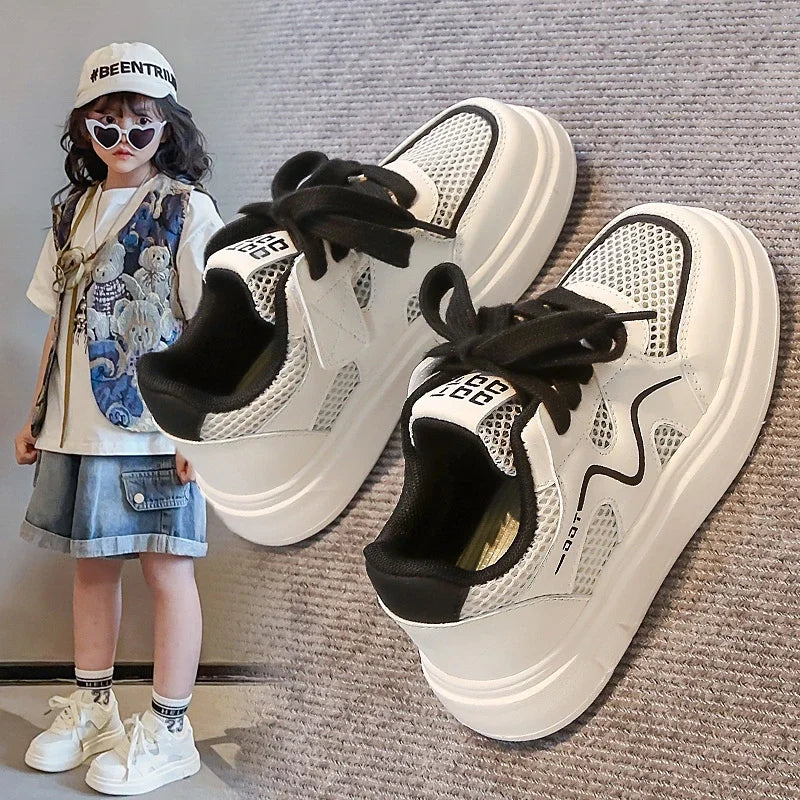 Kids Sports Shoes Trend Boys Girls School White Shoes Mesh Breathable 2025 New Children Running Shoes Non-slip Soft Sole Comfort