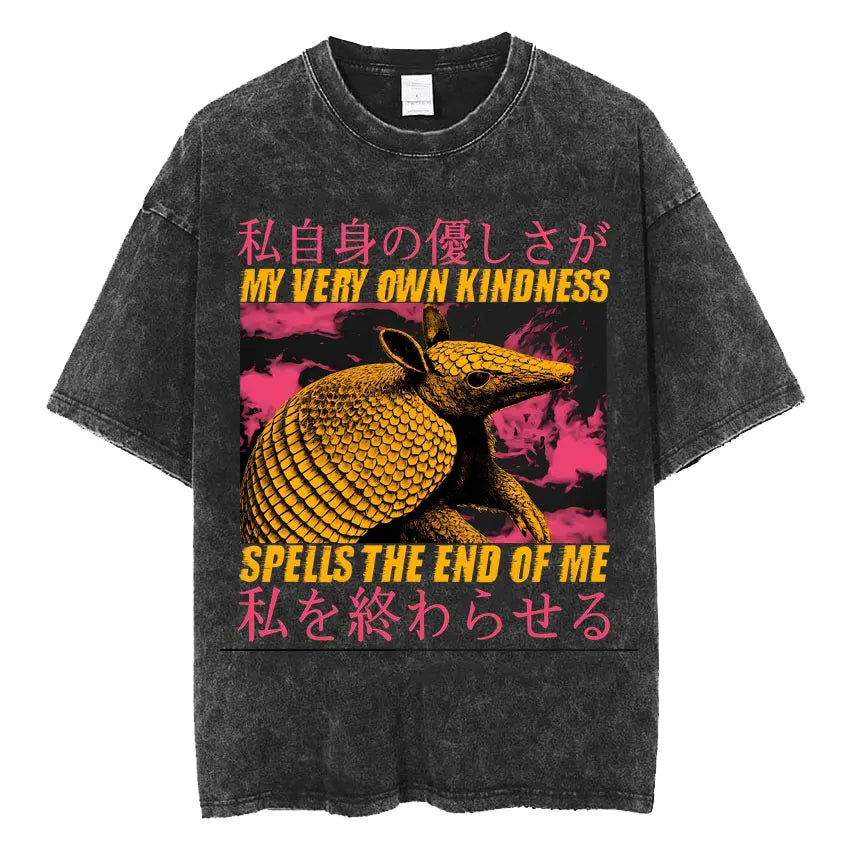Mens Clothes Vintage Washed The Harbinger of Awkward Situations Weirdcore Japanese Funny Short Sleeved Round Neck Y2k Tshirt