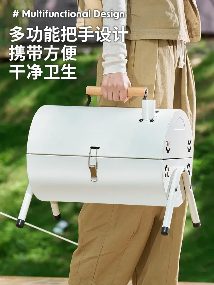 Portable Foldable  Barbecue Grill with Charcoal BBQ, Ideal for Outdoor Cooking AD