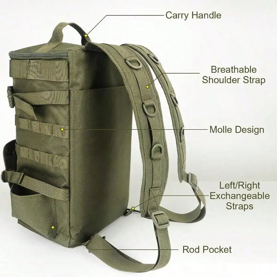 Fishing Tackle Bag with Rod Holders, Large Storage, Tackle Box Backpack for Carrying Fishing Gear and Equipment, Gifts for Men