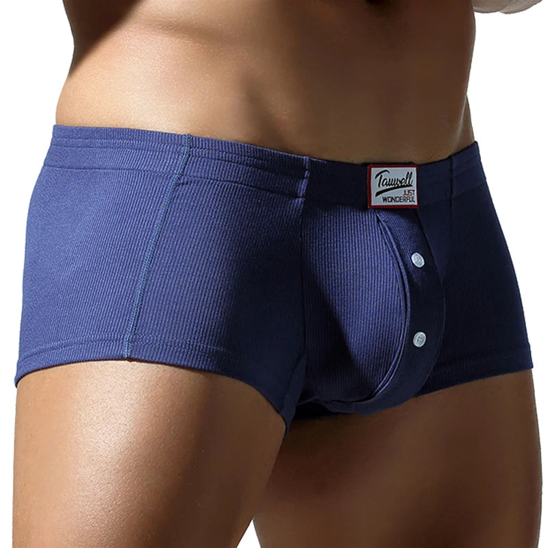 Men's flat underwear, made of synthetic cotton, high elasticity, raised, button decoration, comfortable slim fit solid color