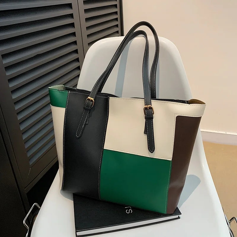 Women's Handbag, 2025 New Fashion Korean Version Large Capacity Simple Single Shoulder Contrasting Color Tote Bags, Handbag