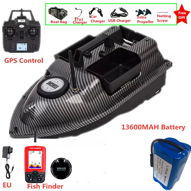 16Point GPS Dual Position Fixed Speed Cruise RC Fishing Bait Boat 2KG 500M 3-Hopper 16 Point GPS Nesting Boat Fish Finder VS V18