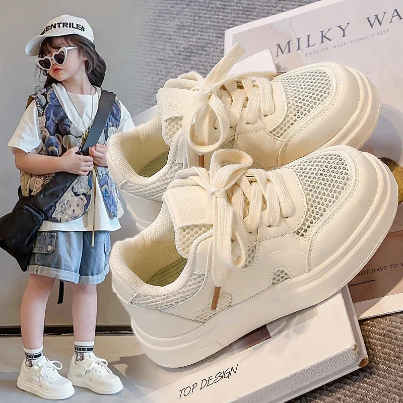 Kids Sports Shoes Trend Boys Girls School White Shoes Mesh Breathable 2025 New Children Running Shoes Non-slip Soft Sole Comfort