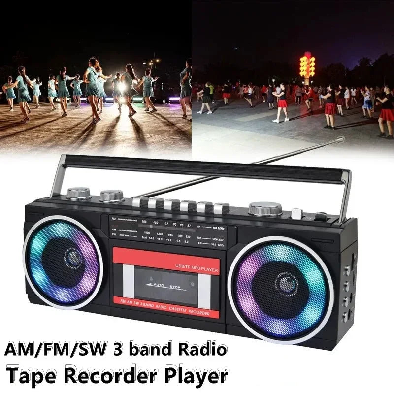 Portable Vintage Retro USB AM/FM/SW Multiband Radio Stereo Wireless Bluetooth Boombox Mp3 Audio Cassette Tape Player Recorder