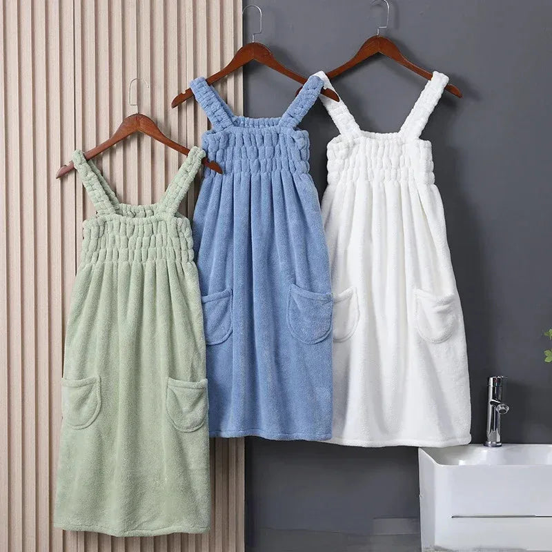 Women Wearable Bath Towel Wearable Towels Coral Fleece Women's Bath Skirt Absorbent Bath Skirt Shower Sauna Wear Towel