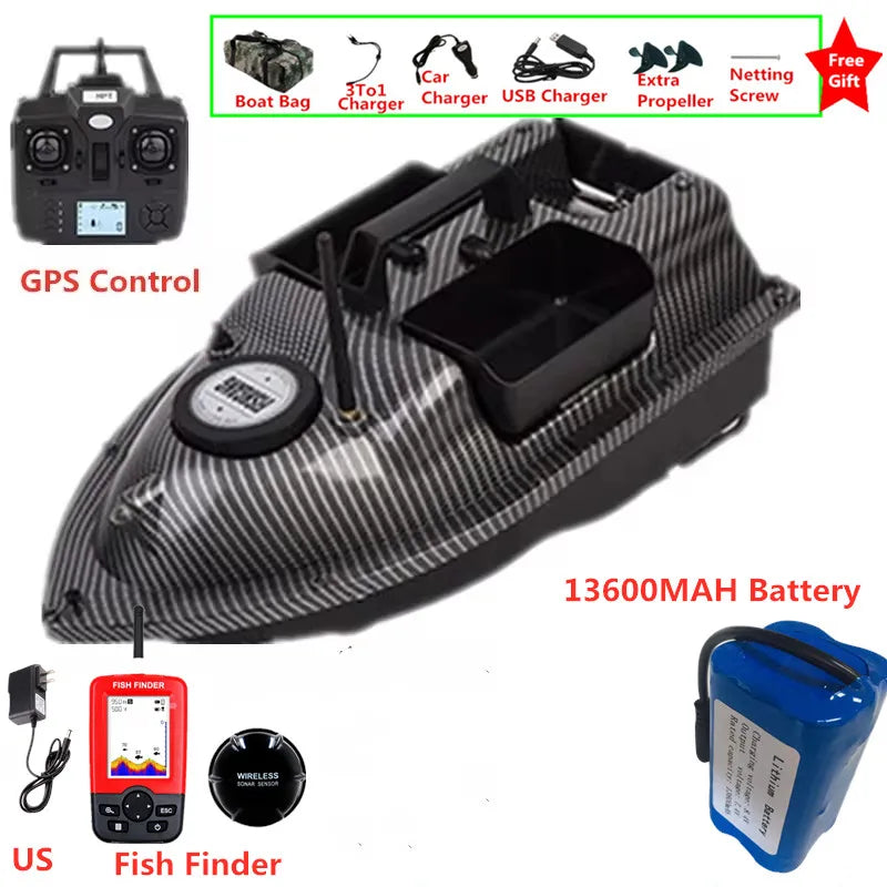16Point GPS Dual Position Fixed Speed Cruise RC Fishing Bait Boat 2KG 500M 3-Hopper 16 Point GPS Nesting Boat Fish Finder VS V18