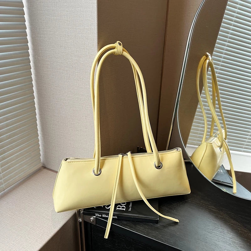 New Women Red Shoulder Bag Korean Version Simple Solid PU Leather Underarm Bags 2025 Elegant Female Dating Handbags