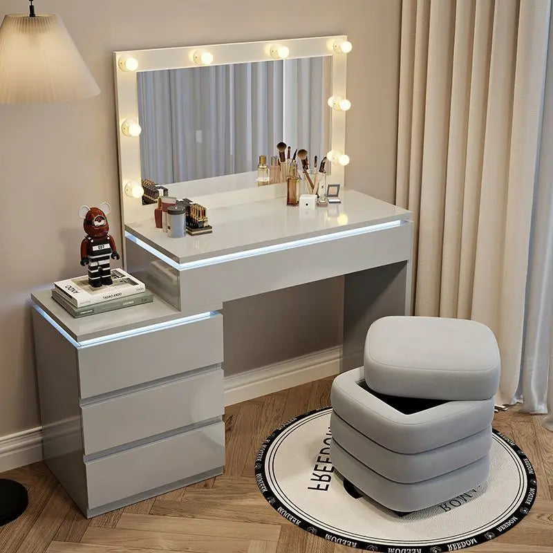 Vanity Table Bedroom Modern Minimalist Solid Wood Makeup Table Headboard Storage Cabinet Chest of Drawers Integrated Set