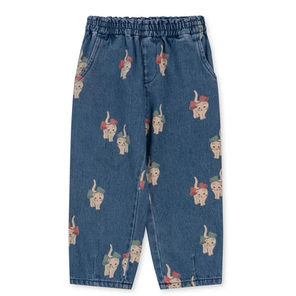 New Spring Ks Kids Clothing Toddler Girls Denim Jacket Tank Dress Suits Autumn Children's Cartoon Cat Coat Jeans Trousers 2-9Yrs