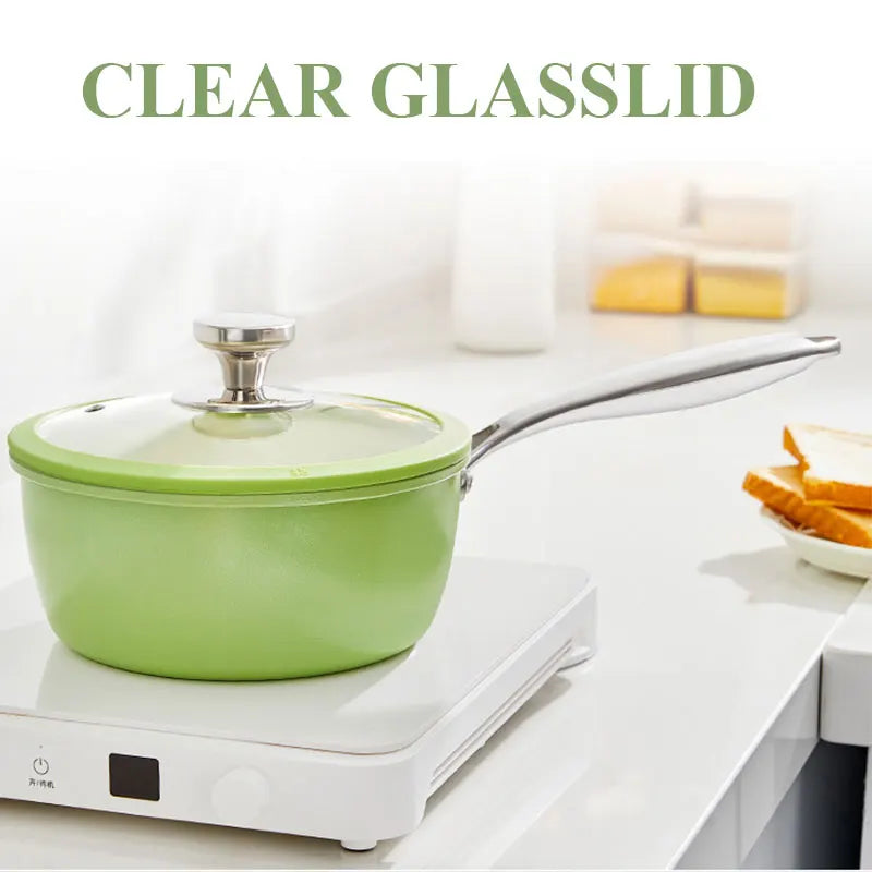 PGY Ceramic Nonstick Saucepan with Lid 16/18/20cm Milk Pot Kitchen Stewing Sauce Pan Noodle Cooking Pot Compatible All Cooktops