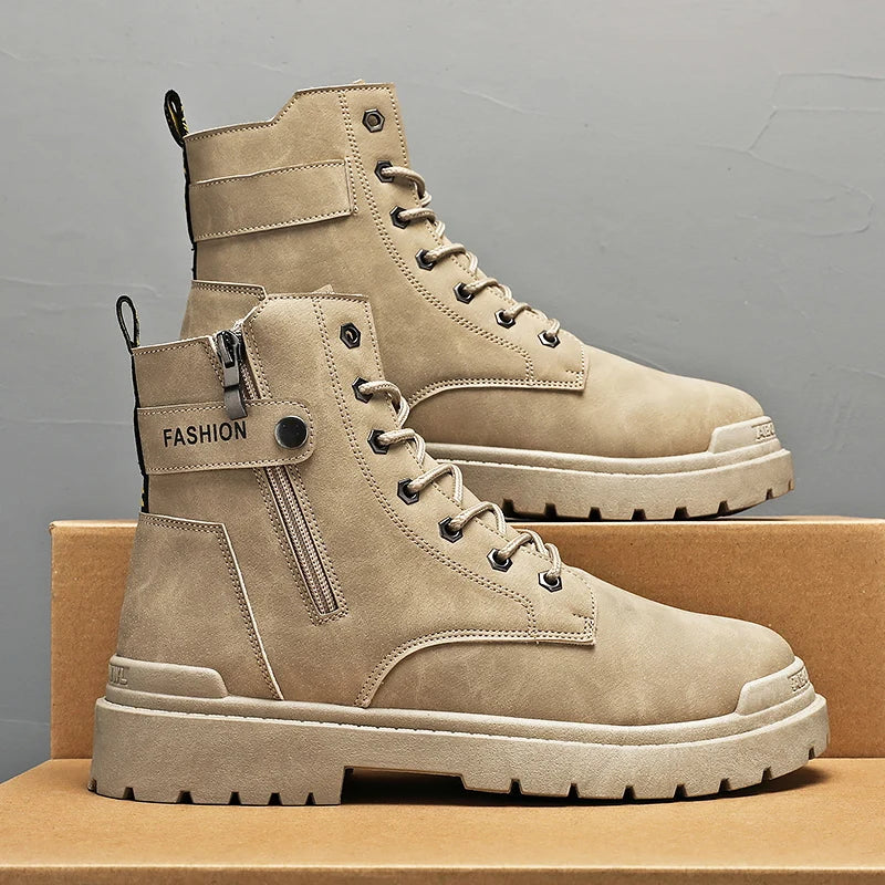 Men's high top casual boots four seasons new outdoor anti slip comfort workwear boots fashion versatile trendy boots men's shoes