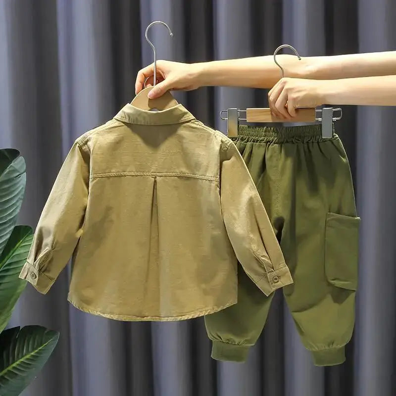 Kids Boys Clothing Set New Handsome and Fashionable Baby Work Style Shirt Pants Children's Casual Two Piece Set