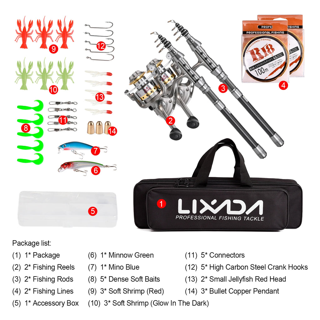 Fishing Pole Combo Set 2PCS Rod and Reel Telescopic Fishing Rod Carbon Fiber Reels Fishing Accessories