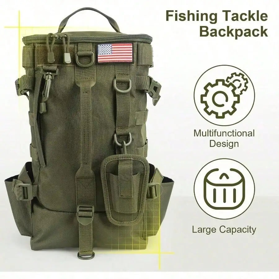 Fishing Tackle Bag with Rod Holders, Large Storage, Tackle Box Backpack for Carrying Fishing Gear and Equipment, Gifts for Men