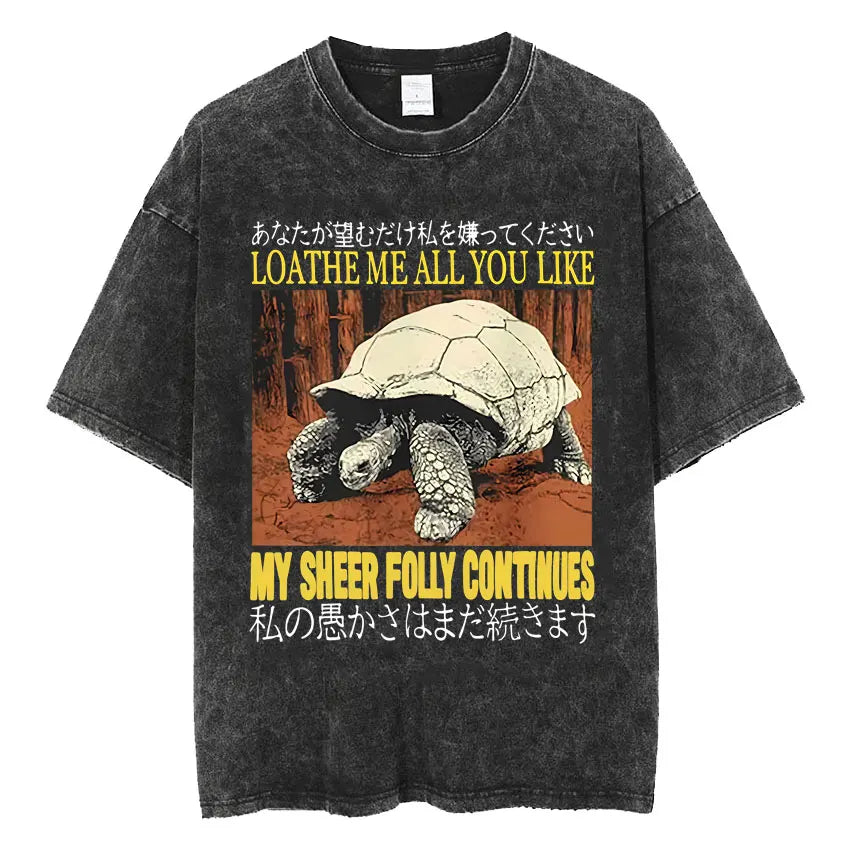 Mens Clothes Vintage Washed The Harbinger of Awkward Situations Weirdcore Japanese Funny Short Sleeved Round Neck Y2k Tshirt