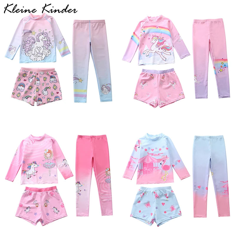 Kids Swimsuit for Girls Unicorn Long Sleeve Children's Swimwear + Surf Pants + Swimming Trunks Rash Guard Bathing Suit Child