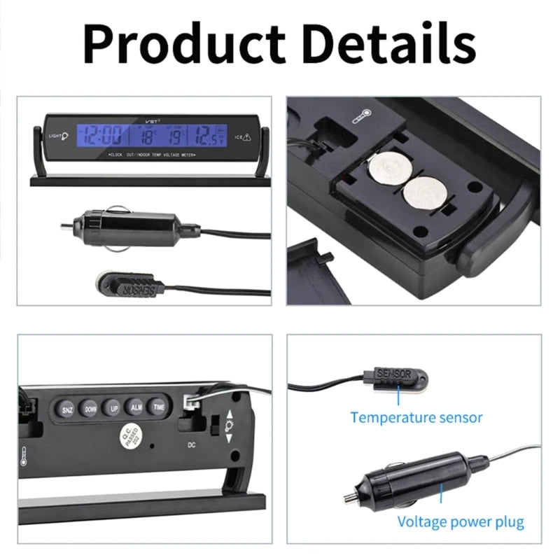 Atomic Clock with Indoor Outdoor Temperature, Digital Alarm Clock with Large Display, Self Setting Clock for Vehicle KXRE