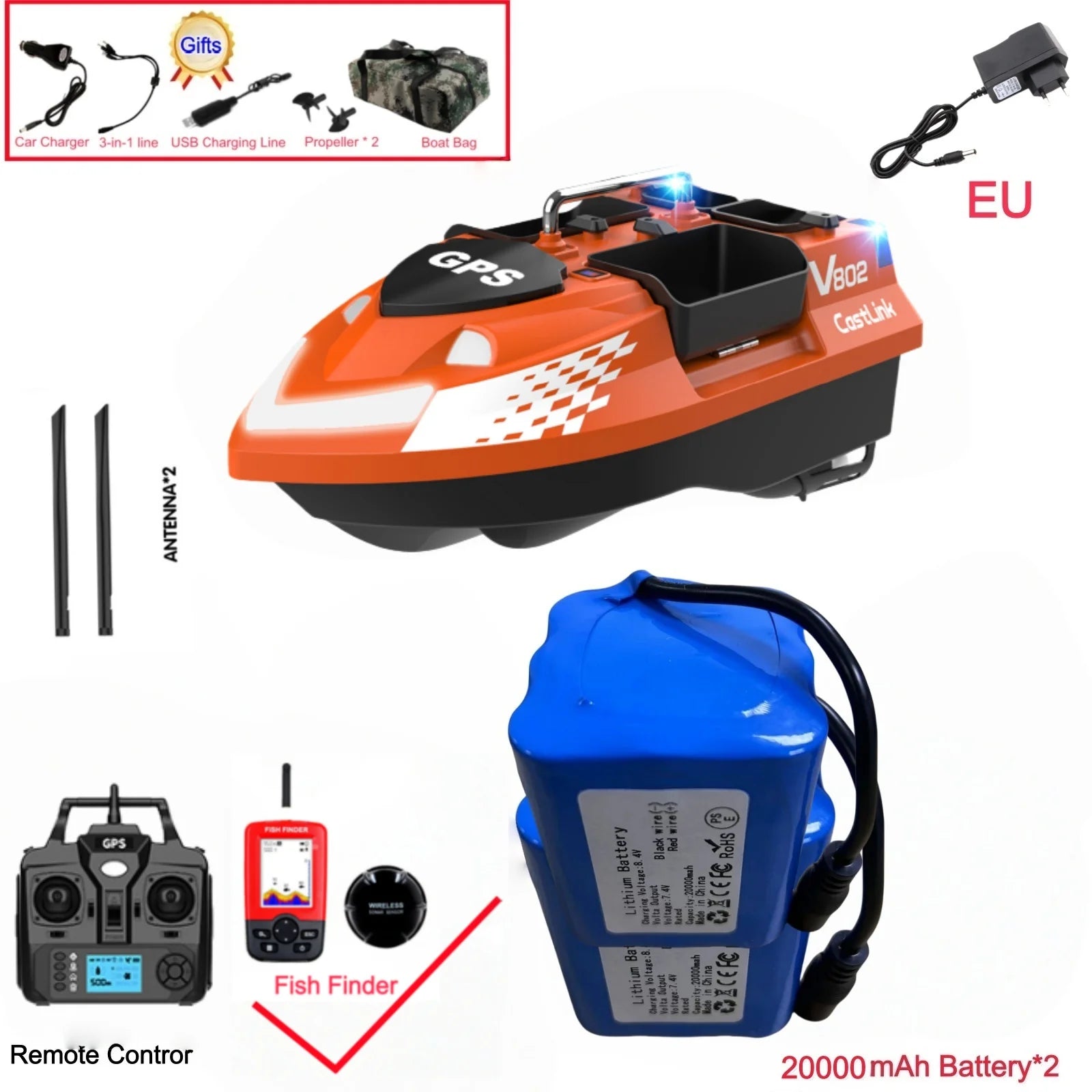 GPS Positioning 160 Positioning Points Fishing Boat Rc Bait Boat 4 Hoppers Waterproof 3KG Load 500M 15KM/H GPS One Click Return