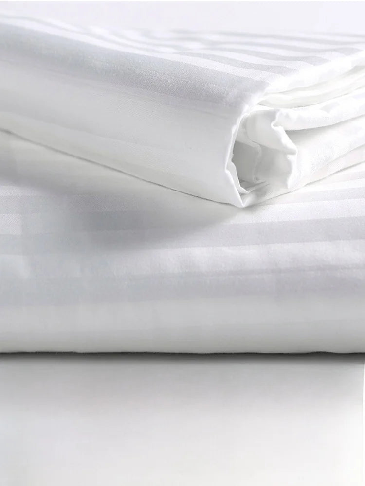 Hotel Bedding White Washed Cotton Sateen Stripe Pillowcases for Beauty Salons Bath Massage Shops Homestay Bed Sheets