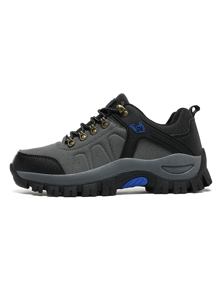 Men's Outdoor Lightweight Leather Patchwork Work Boots Durable Lace-Up Hiking Shoes for Construction Site And Mountain Climbing
