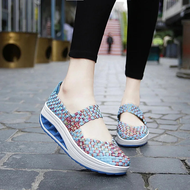 2025 New Women's Shoes Hand Woven Casual Shoes Thick Bottom Breathable Single Sandals Slip-On Lazy Travel Shoe Chaussure Femme