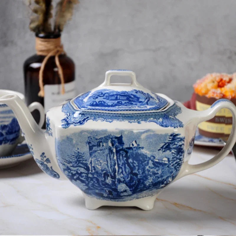 Palace Blue Castle Glaze In Color Ceramic Plate American Classic Painted Coffee Cup with Tray Afternoon Tea Cake Dessert Plates