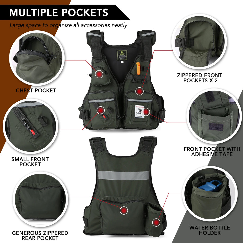 Men Professional Life Jacket Buoyancy Suit Portable Fishing Vests Multi-Pockets Waterproof Sea Fishing Adjustable Vest 2023 New