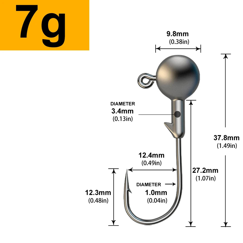 MrLurion 30pcs 1g 2g 3g 5g 10g 14g 18g 22g 25g 28g Fishing jigging head hook ,round head rigs fishhook for soft worm crank lures