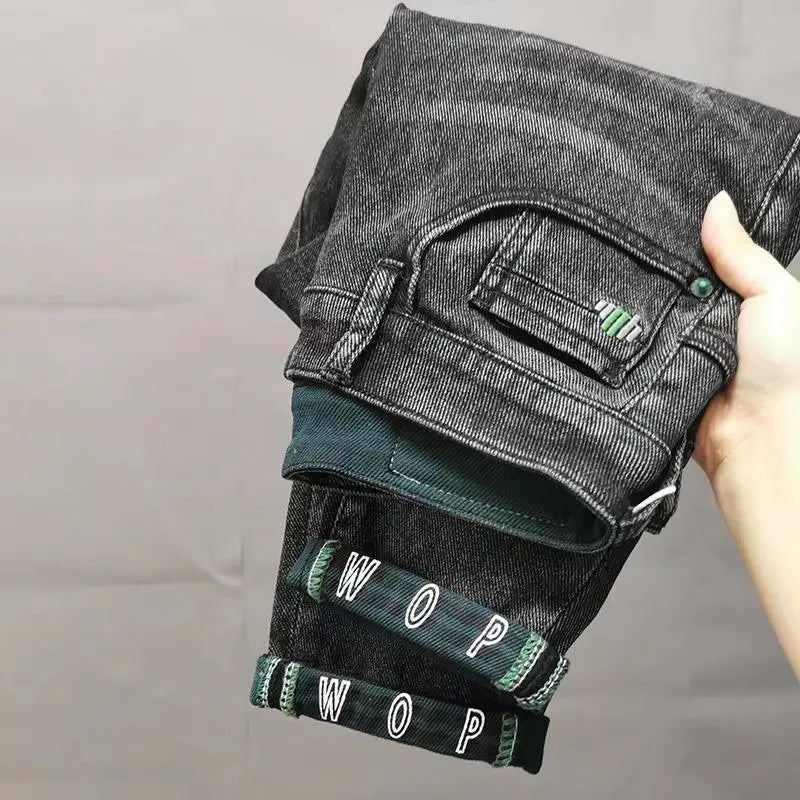 Men's Straight Leg Jeans Small Footwear Wear Resistant Casual Trousers Cotton Elastic Denim mid Waist Zipper Fashionable Yout...