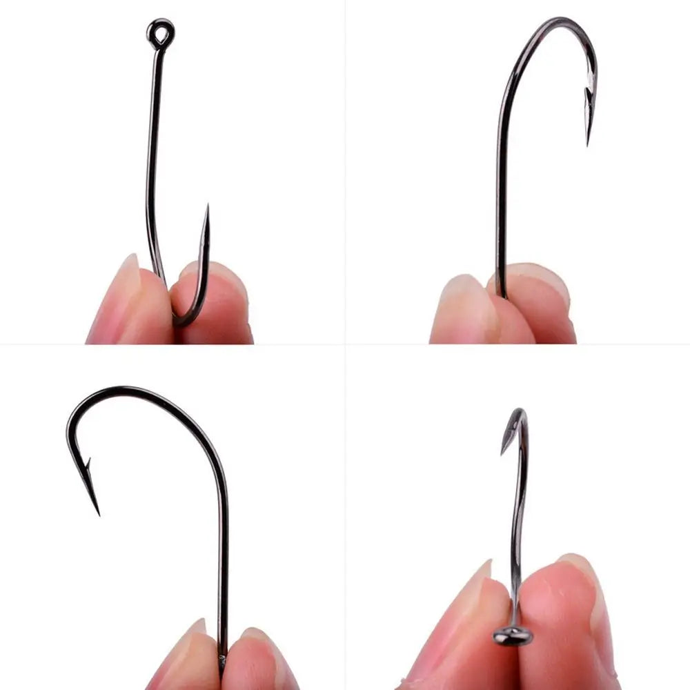 Fishing Tackle Lure Hooks Black Nickle Flattened Sharped Fishhooks Big Long Shank Off-set Fishing Hook Barbed Fishing Hooks