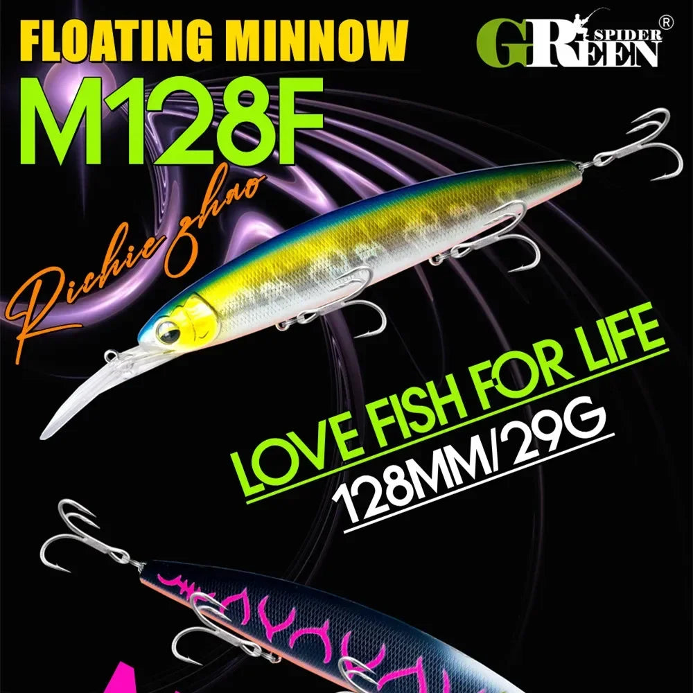 Ultra Long Casting Floating Wobbler Minnow Hard Bait 128mm 29g Flounder Sea Bass Saltwater Sea Fishing Lure Depth 0.8-5m