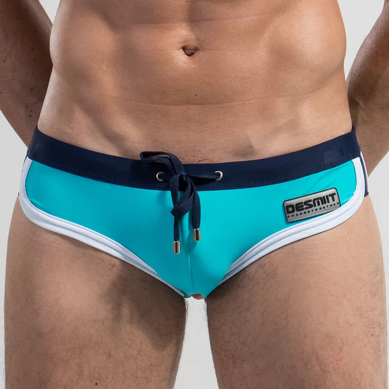 Mens Swim Briefs Trendy Tight Breathable Splicing Swimming Trunks Bathing Suit Maillot De Bain Homme Sports Board Beach Shorts