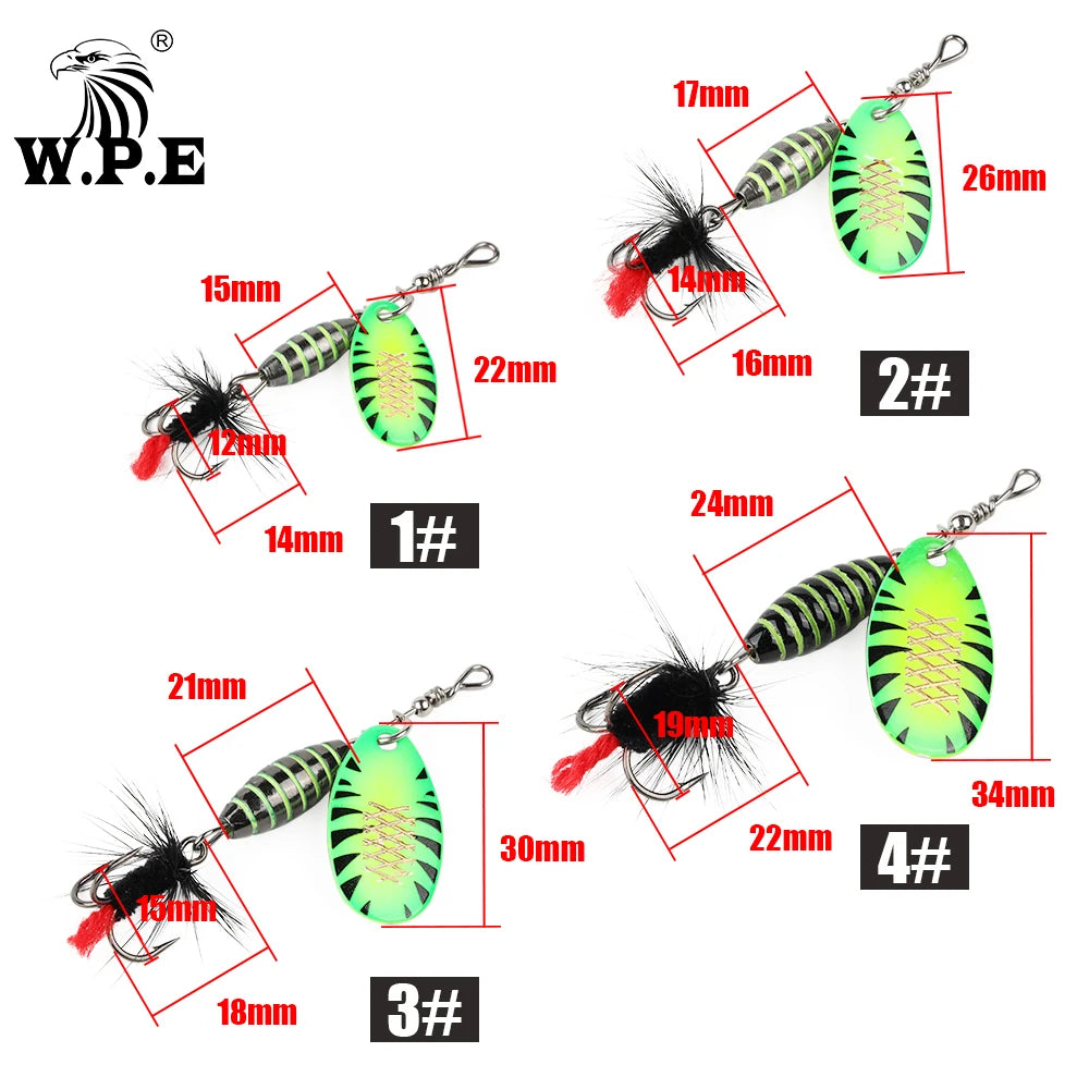 W.P.E 1pcs Spinner Lure 3.7g/5.3g/8.2g/10.5g Bait Metal Brass Spoon Hard Lure Feather Treble Hook Fake Lure Fishing Tackle Pesca