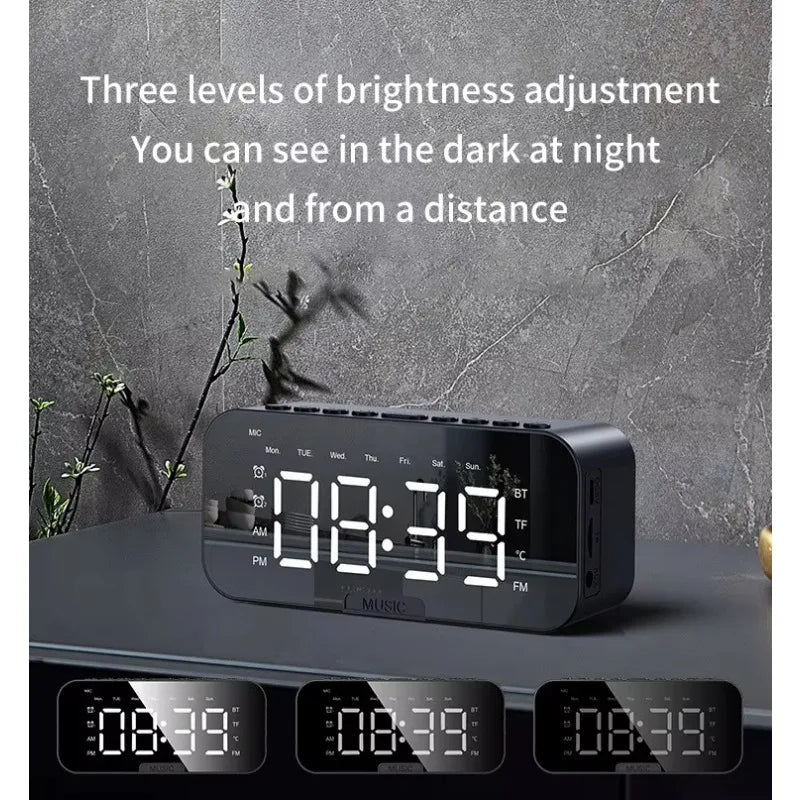 Led Digital Alarm Clock With Large Mirror Screen Office Bedside Table Clocks Bluetooth Speaker FM Radio Speaker Home Decor