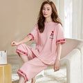 Animal Panda Women Pajamas Sets Summer Knit Cotton Sleepwear Short Sleeve Cropped Trousers Pyjamas Female Home Suit M-5XL