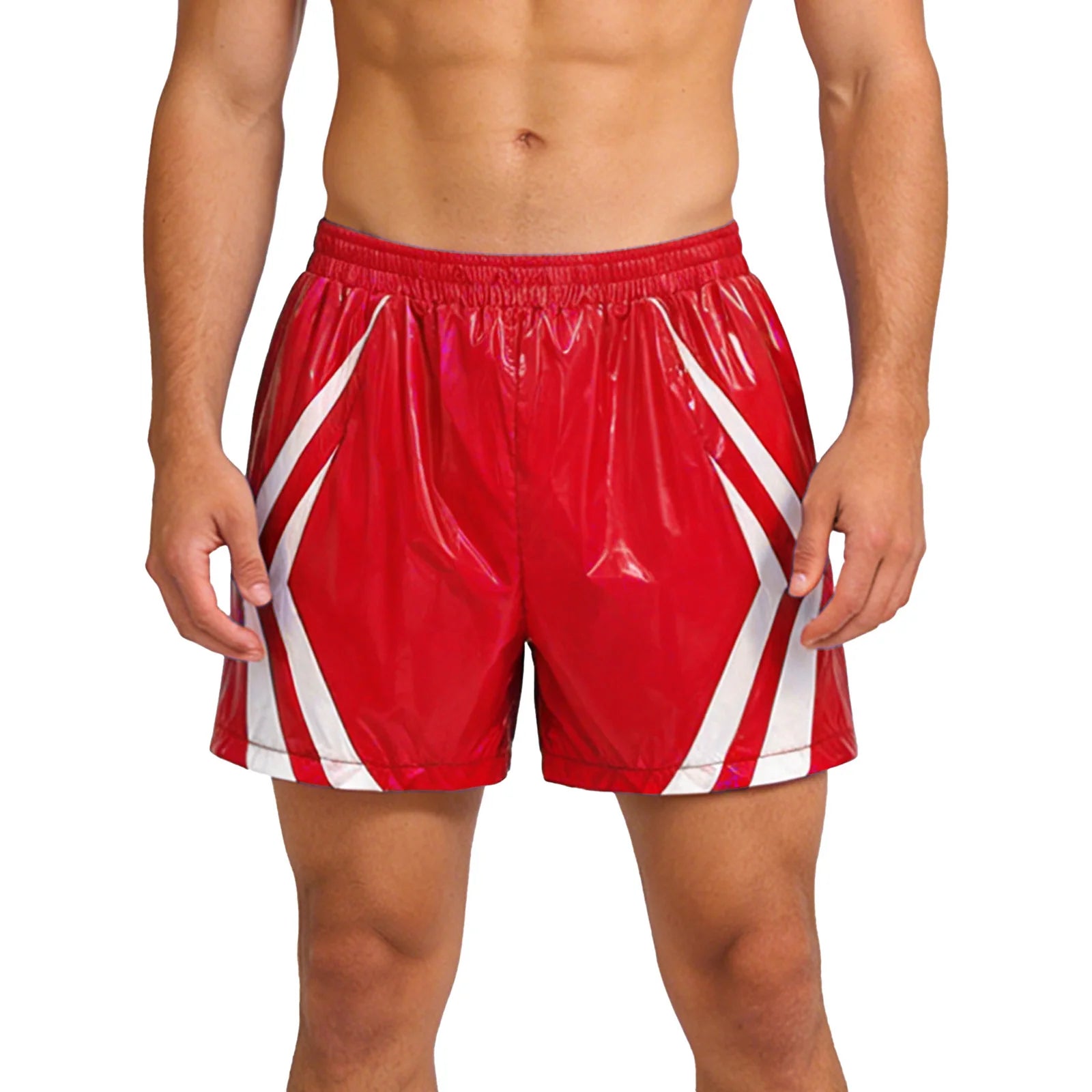 Swimwear Mens Wet Look Athletic Running Swim Shorts Athletic Beach Swimming Trunks with Pockets Stripes Elastic Waistband Shorts