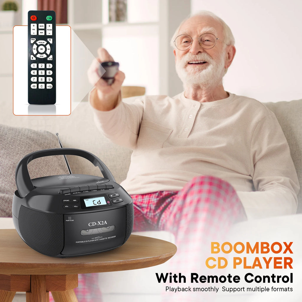 CD cassette player recorder with USB/MP3 and radios,portable cd tape boombox with remote control,AC DC power