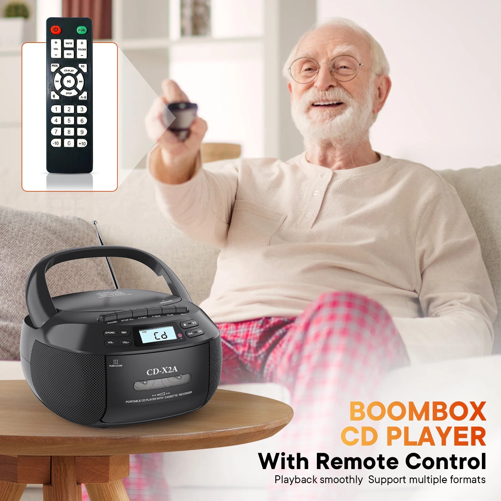 CD cassette player recorder with USB/MP3 and radios,portable cd tape boombox with remote control,AC DC power