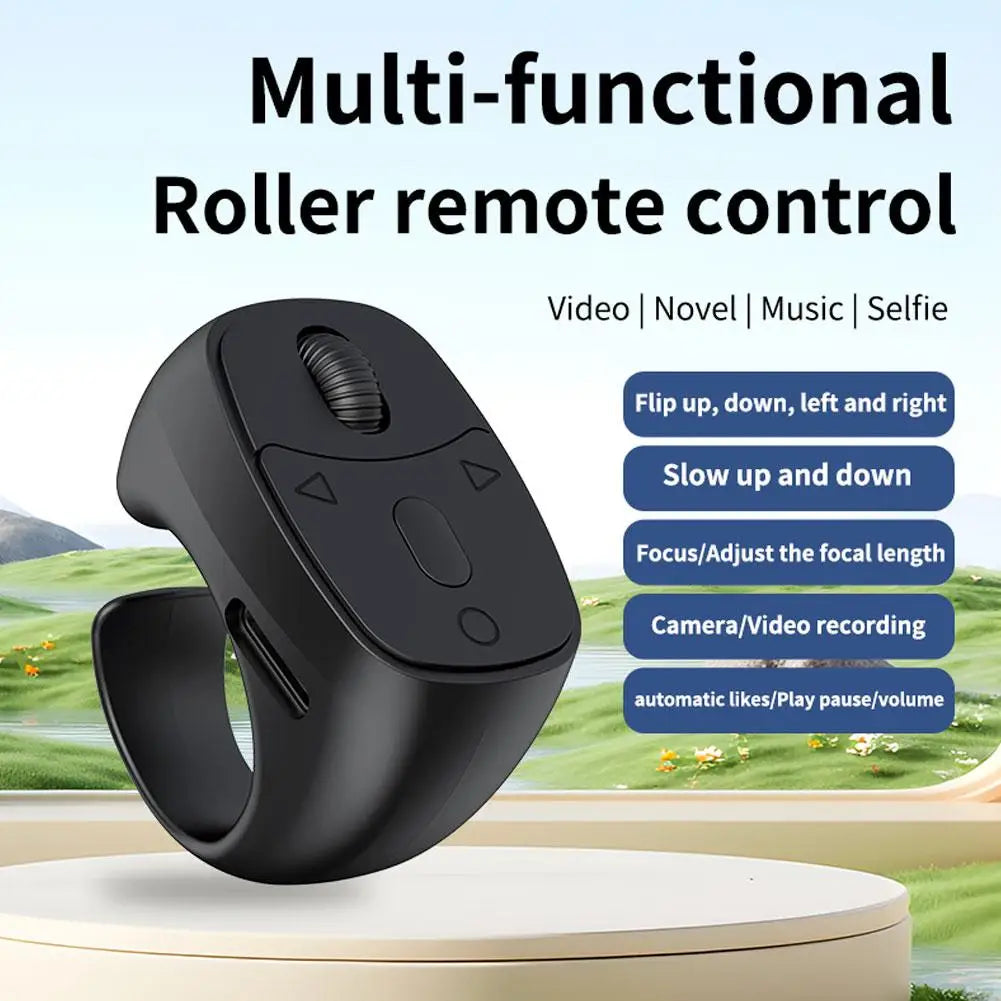 Cell Phone Scrolling Ring Wireless Finger Shutter Remote Control Page Turner Mobile Phone Controller Bluetooth For Travel