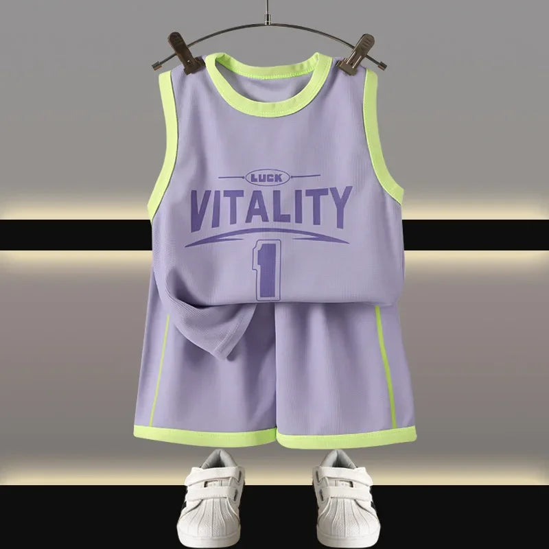 Kids Clothes Boys Girls Vest Suit Summer  Children's Clothing Baby T-shirts Shorts Tan Top Sleeveless Children Sets